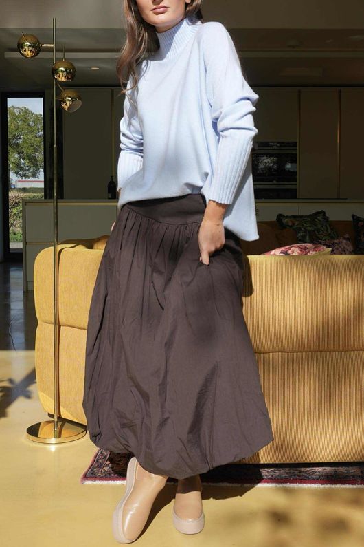 Paloma Bubble Hem Midi Skirt Chocolate